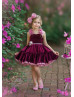 Burgundy Velvet Flower Girl Dress Girl Twirl Dress